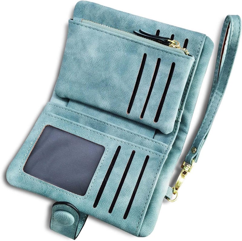 AOXONEL Women's Small Bifold Leather wallet Rfid blocking Ladies Wristlet with Card holder id window Coin Purse - Image 1