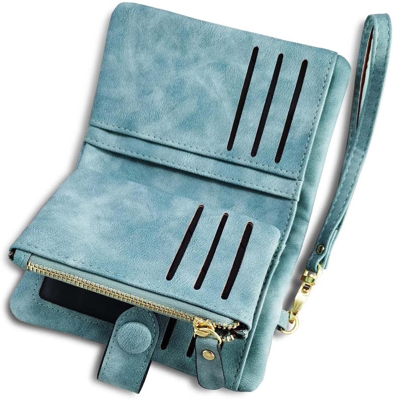 AOXONEL Women's Small Bifold Leather wallet Rfid blocking Ladies Wristlet with Card holder id window Coin Purse - Image 3