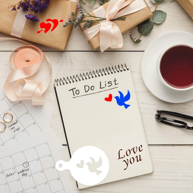 Konsait 20Pack Valentine's Day Cake Stencil Templates Decoration, Reusable Valentine Day Cake Cookies Baking Painting Mold Tools, for Decorating Dessert Coffee Oatmeal Cappuccino Mousse Hot Chocolate - Image 5