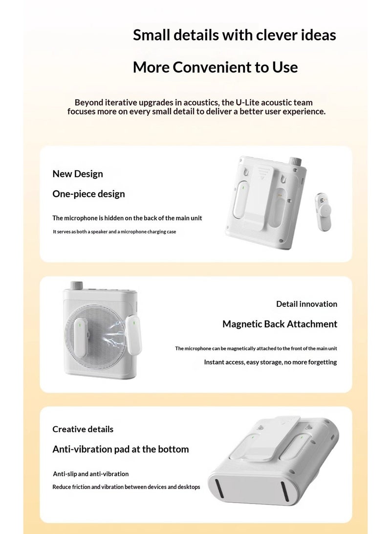 مضخم صوت لاسلكي مع ميكروفون ومشابك مغناطيسية، نظام مكبر صوت شخصي محمول وقابل للشحن بشاشة عرض وبطارية تعمل لمدة 28 ساعة، ميكروفون كلّابي لاسلكي للمعلمين والمدربين ومرشدي السياحة (أبيض) - Image 5