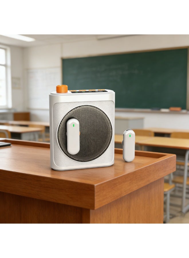 Voice Amplifier with Wireless Microphone & Clips, Portable Rechargeable PA System Speaker with Screen Display and 28-Hour Long Battery Life, Personal Clip-On Microphone for Teachers, Coaches, Tour Guides (White) - Image 1