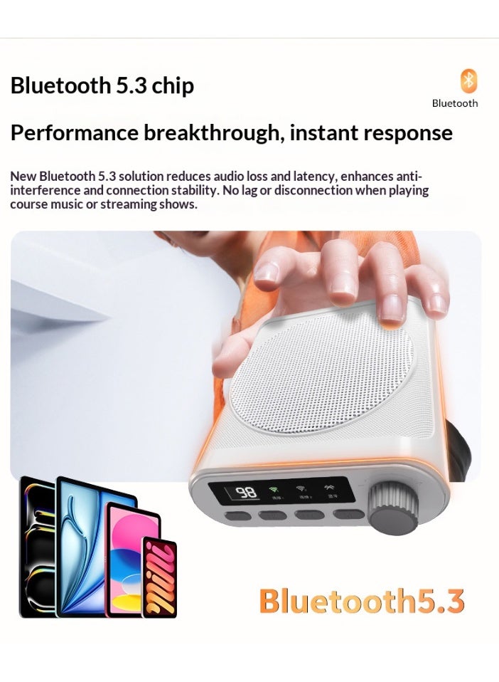 Voice Amplifier with Wireless Microphone & Clips, Portable Rechargeable PA System Speaker with Screen Display and 28-Hour Long Battery Life, Personal Clip-On Microphone for Teachers, Coaches, Tour Guides (White) - Image 3