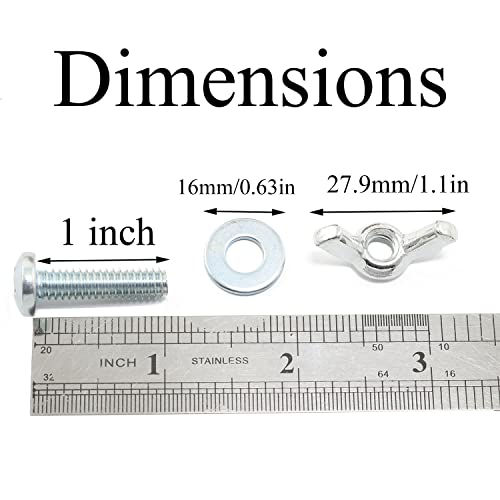 Pro Bamboo Kitchen 10Sets Screw Bolts with Wing Nut Zinc Plated Carbon Steel Mounting Hardware Fitting Fastenings:1/4"-20 Hand Tighten Wing Nuts,1/4"-20x1" Phillips Head Screw Bolt with Washers - Image 3