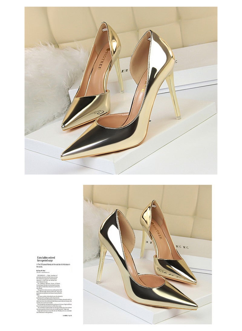 BIGTREE 10.5CM Stylish Metal Heels With High Heels And Pointy Pumps Nave Gold - Image 2