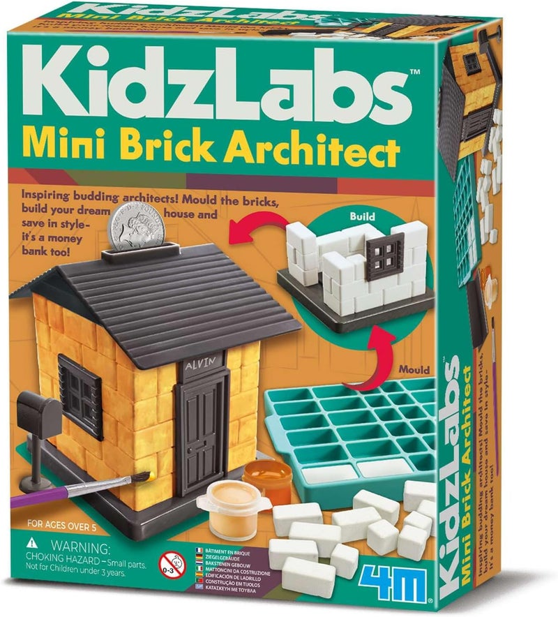 4M KidzLabs Mini Brick Architect – Build & Design Miniature Buildings with Real Bricks & Cement - Image 1