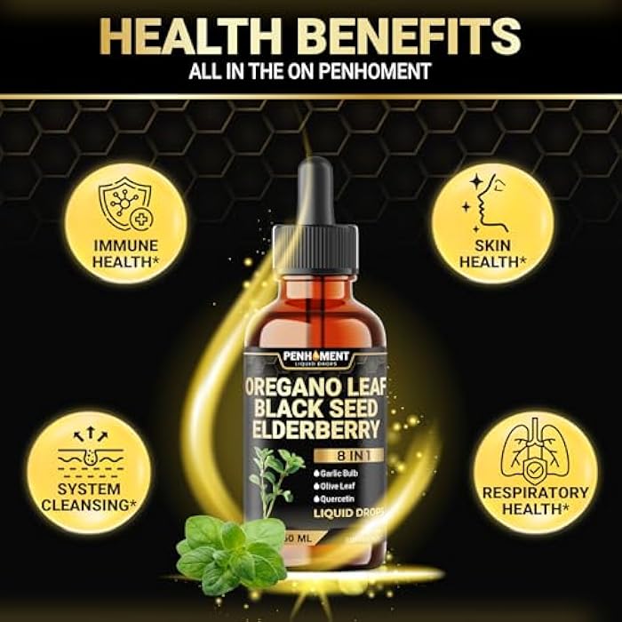 Penhoment 8in1 2900mg Oil of Oregano Drops with Black Seed Oil Liquid | Contains Carvacrol | Garlic, Elderberry, Olive Leaf, Quercetin, Bromelain - 2 Fl Oz - Image 4