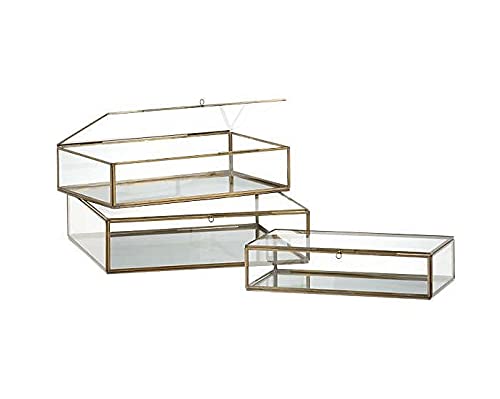 ARTINCO Art India Collections Glass Jewelry Box with Brass Frame, Handmade Storage Box, 11x7x4 inches, Gold - Image 2