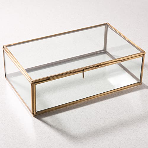 ARTINCO Art India Collections Glass Jewelry Box with Brass Frame, Handmade Storage Box, 11x7x4 inches, Gold - Image 1