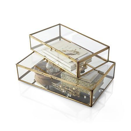 ARTINCO Art India Collections Glass Jewelry Box with Brass Frame, Handmade Storage Box, 11x7x4 inches, Gold - Image 3