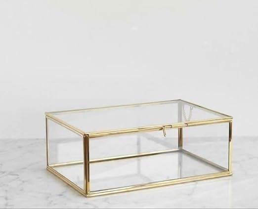 ARTINCO Art India Collections Glass Jewelry Box with Brass Frame, Handmade Storage Box, 11x7x4 inches, Gold - Image 4