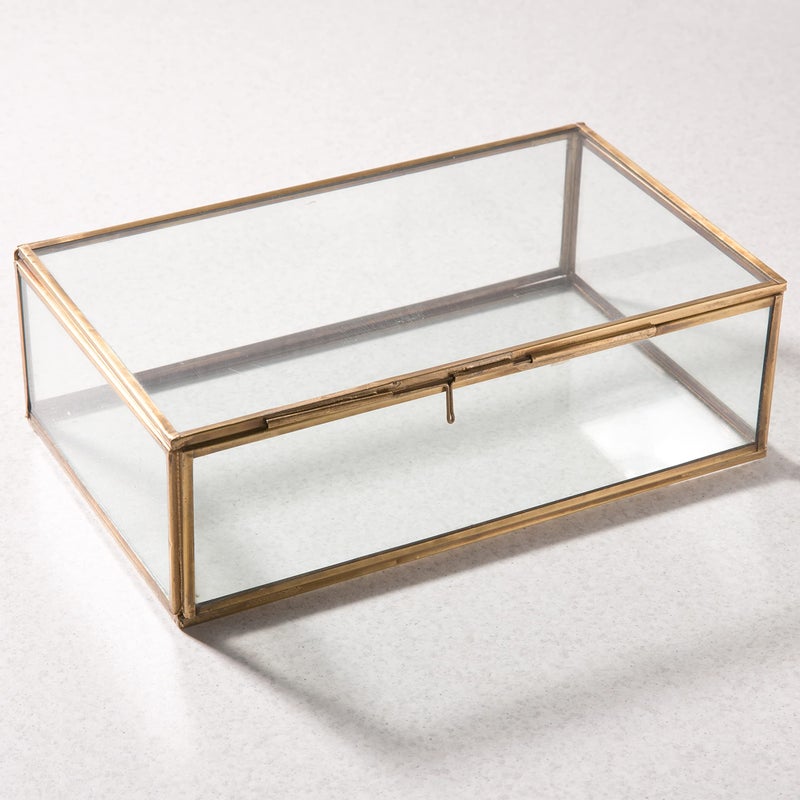 ARTINCO Art India Collections Glass Jewelry Box with Brass Frame, Handmade Storage Box, 11x7x4 inches, Gold - Image 5