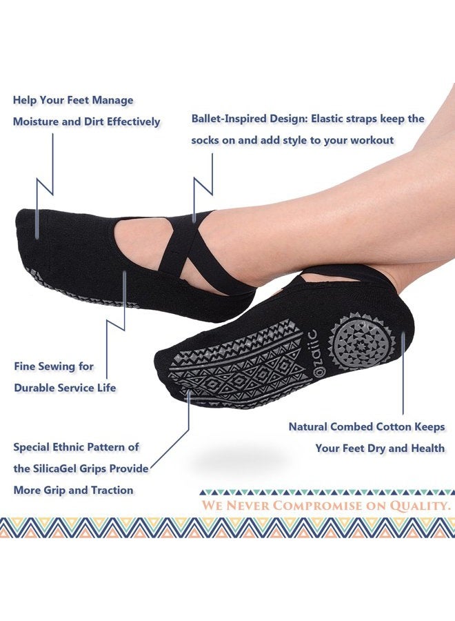 Ozaiic (One Size, Black - 1 Pair) - Yoga Socks for Women Non-Slip Grips & Straps, Ideal for Pilates, Pure Barre, Ballet, Dance, Barefoot Workout - Image 3