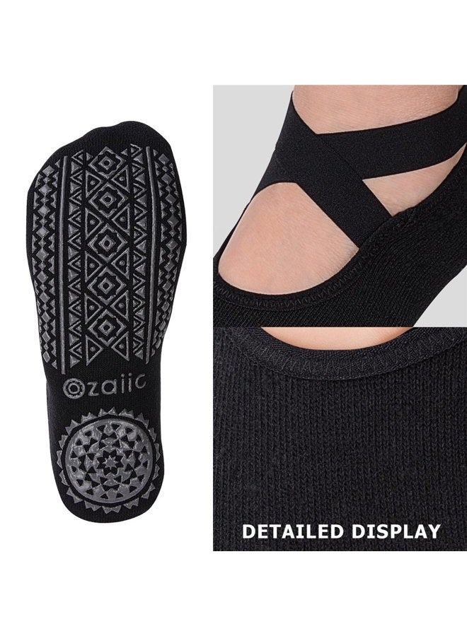 Ozaiic (One Size, Black - 1 Pair) - Yoga Socks for Women Non-Slip Grips & Straps, Ideal for Pilates, Pure Barre, Ballet, Dance, Barefoot Workout - Image 2