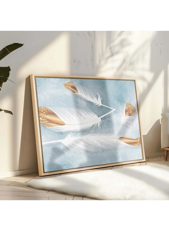 Home Gallery Abstract Framed Portrait Of White And Gold Feathers Wall Art - Image 1