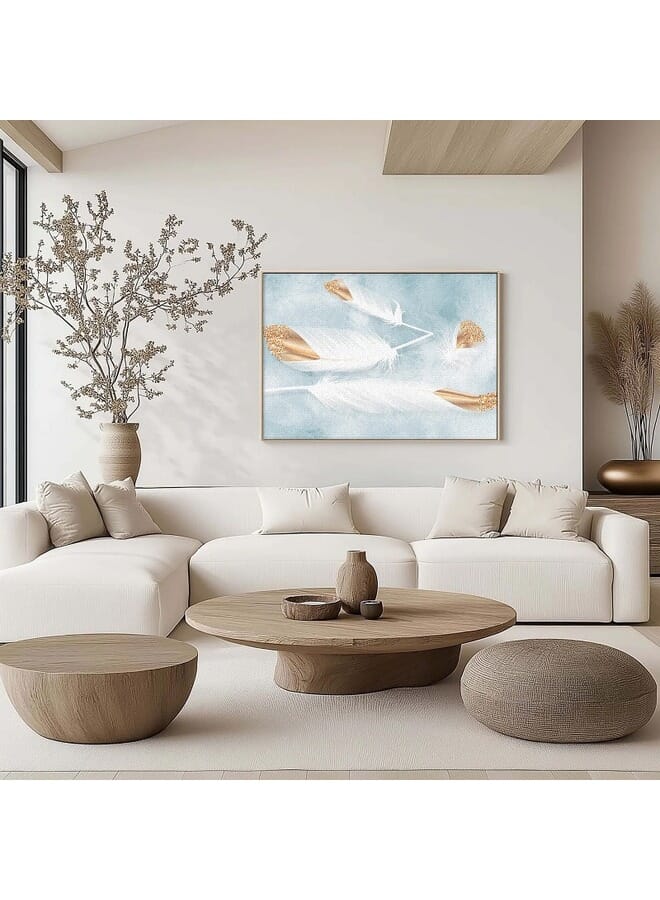 Home Gallery Abstract Framed Portrait Of White And Gold Feathers Wall Art - Image 2