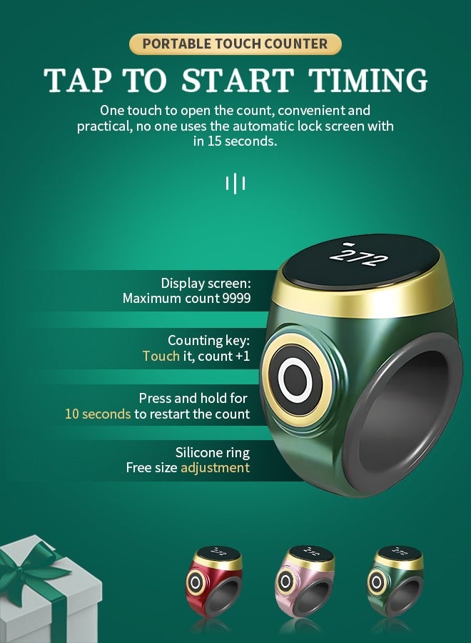 Digital Tasbeeh Ring, Waterproof and Anti-Mistouch, OLED Display, Touch Count,Waterproof 4 Digit Finger Counter Zikr Ring for Muslims  - Image 3