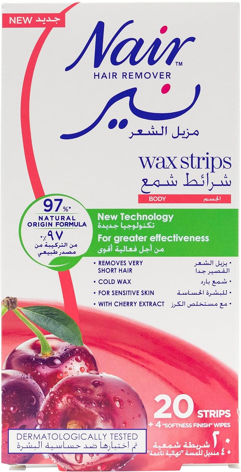 Nair Cherry Hair Removal Wax Strips with Wipes - Image 1