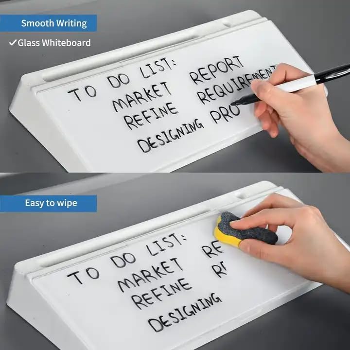 BRIGATTES Desktop Glass Whiteboard Dry-Erase-Board - Computer Keyboard Stand White Board Surface Pad, Desk Organizers with Accessories for Office, Home, School (White) - Image 2