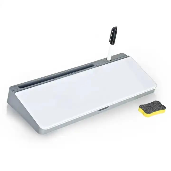 BRIGATTES Desktop Glass Whiteboard Dry-Erase-Board - Computer Keyboard Stand White Board Surface Pad, Desk Organizers with Accessories for Office, Home, School (White) - Image 1