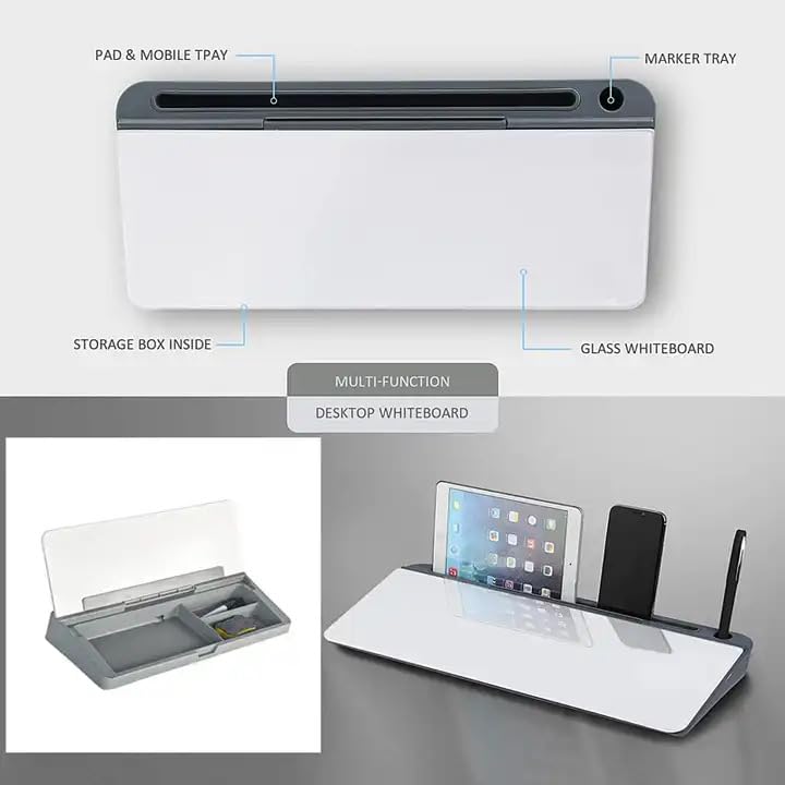 BRIGATTES Desktop Glass Whiteboard Dry-Erase-Board - Computer Keyboard Stand White Board Surface Pad, Desk Organizers with Accessories for Office, Home, School (White) - Image 3