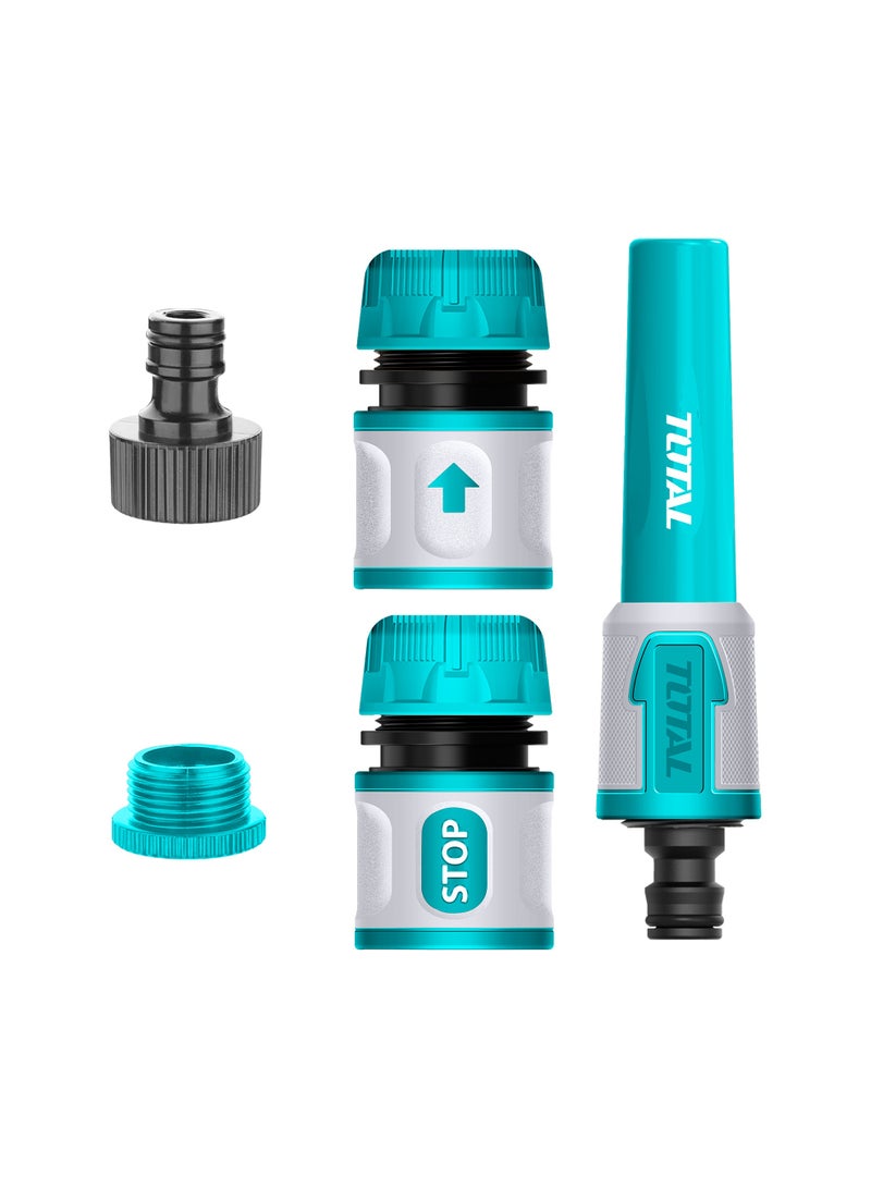 توتال طقم فوهة خرطوم الحديقة من توتال، مكون من 5 قطع بنظام رش لولبي مع وصلات سريعة، يشمل محولات 1/2 بوصة و3/4 بوصة - Image 1