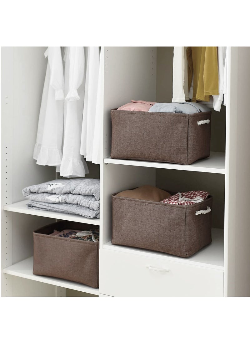 GOLDEN MILLION - 2 PCS Storage Baskets for Shelves Flax Fabric Bins with Rope Handles Foldable Cube Rectangle Closet Organizer - Image 1