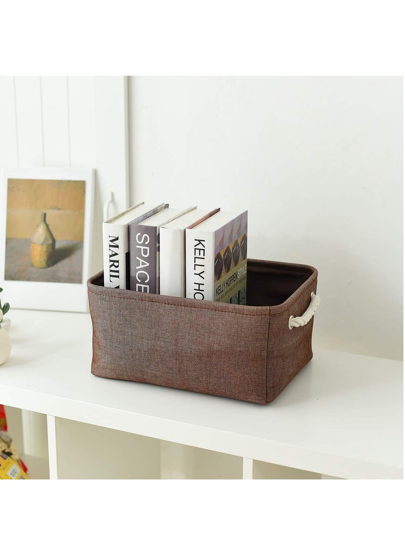 GOLDEN MILLION - 2 PCS Storage Baskets for Shelves Flax Fabric Bins with Rope Handles Foldable Cube Rectangle Closet Organizer - Image 1