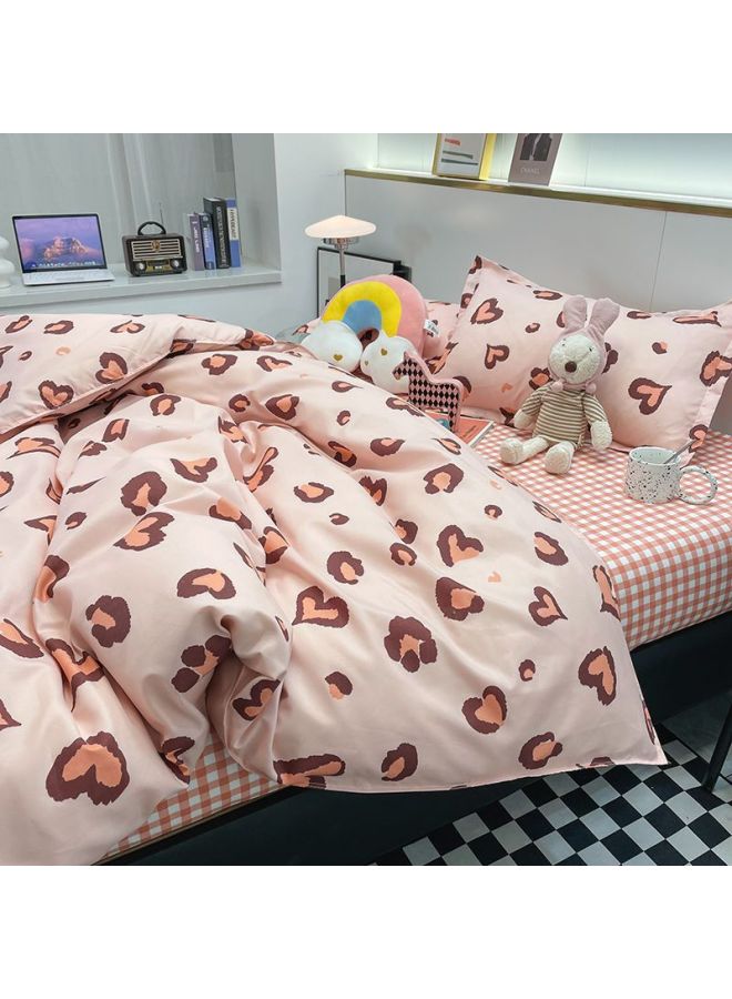 غطاء لحاف من القطن المغسول مكون من أربع قطع، غطاء لحاف فردي لسكن الطلاب، غطاء لحاف من ثلاث قطع، ملاءة سرير شخصية - اللون: نقشة جلد الفهد - المواصفات: 200 × 230 سم [غطاء لحاف فردي] - Image 1