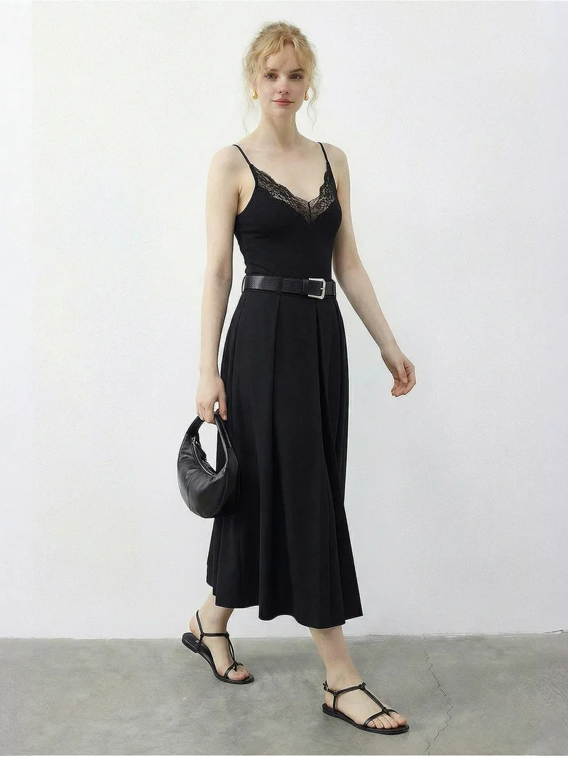 Bianco Lucci Black LUCCI High Waist Midi Skirt with Belt for Women | Best Price UAE