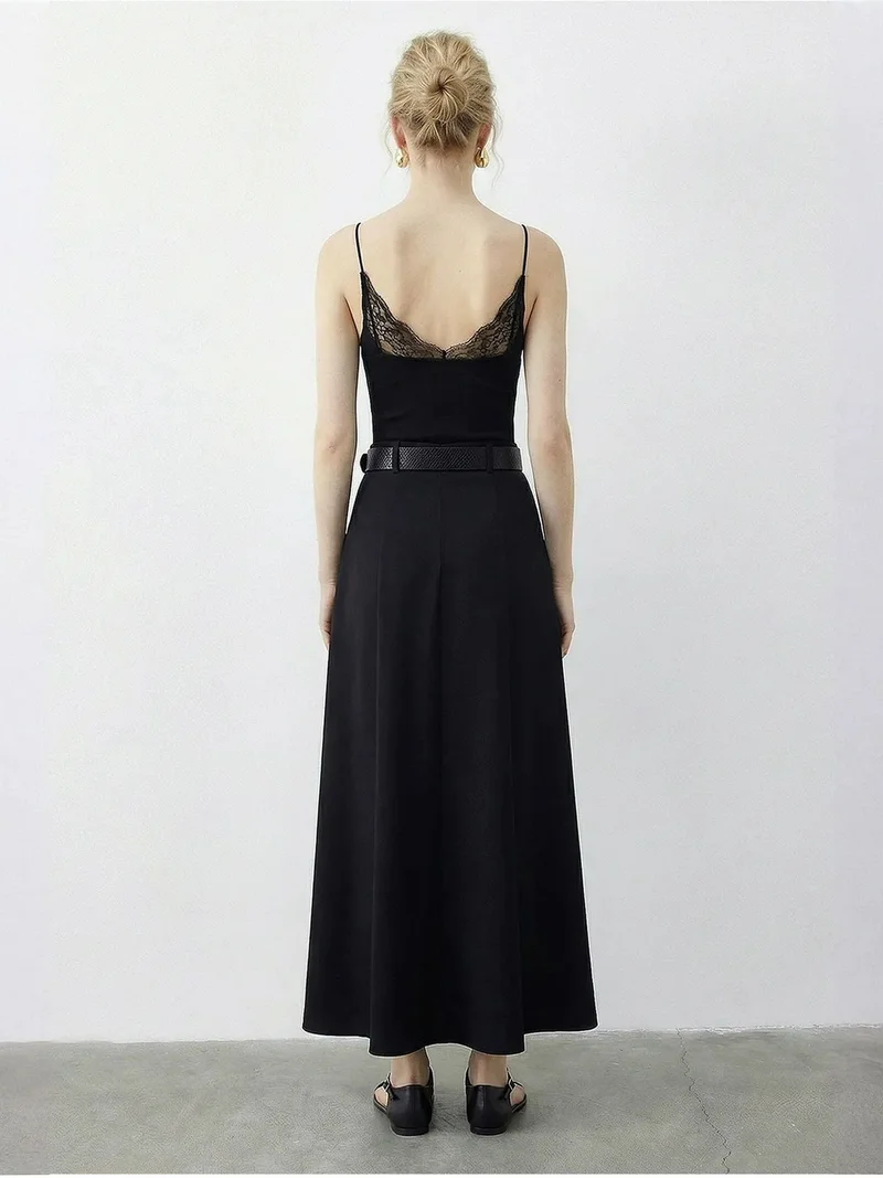 Bianco Lucci Black LUCCI High Waist Midi Skirt with Belt for Women | Best Price UAE