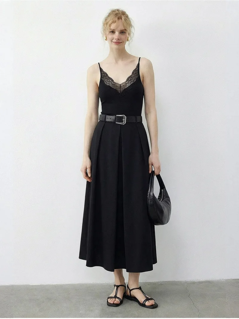 Bianco Lucci LUCCI High Waist Midi Skirt with Belt