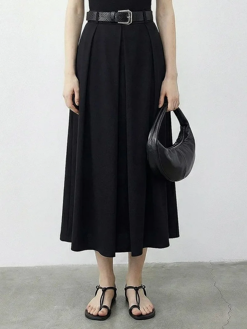 Bianco Lucci LUCCI High Waist Midi Skirt with Belt