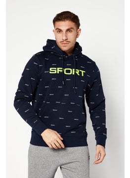 Men Sportswear Fit Brand Logo Outdoor Hoodie, Navy