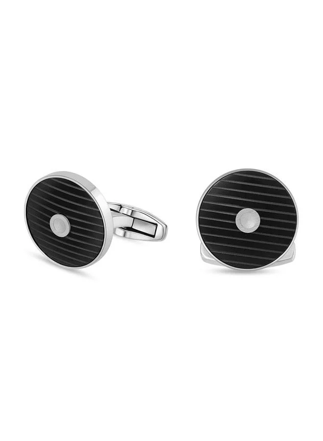 CERRUTI 1881 Camillo Silver Black Stainless Steel Cufflinks for Men