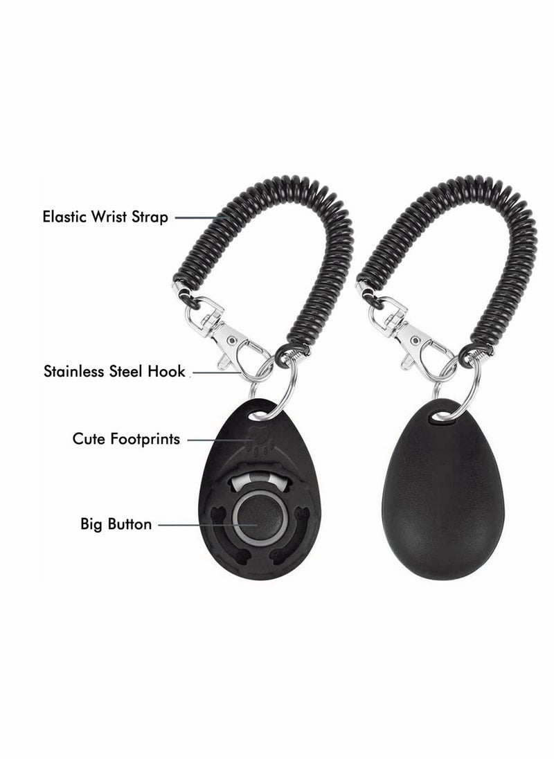 Pet Trainer 2 Pack Dog Training Clicker with Wrist Strap, Pet Training Clicker with Big Button Effective Behavioral Training Tool for Cats Birds Puppy Recall (Blue and Black)