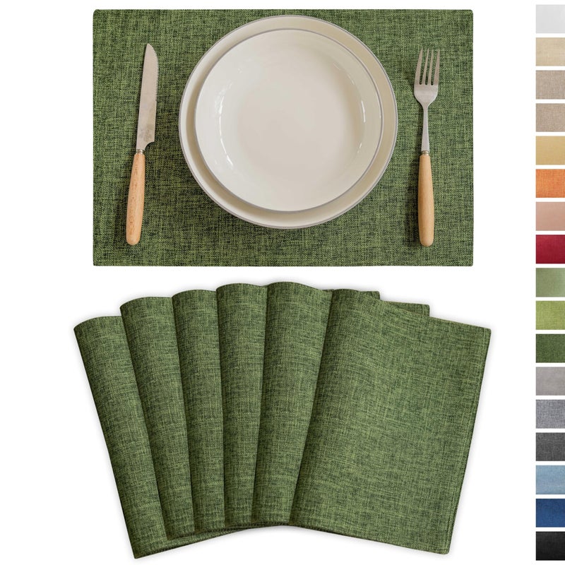Demetex Green Placemats Set of 6 Vintage Cloth Textured Place Mats Stain Resistant for Holiday Barbecue and Dinning Table, Green - Image 1