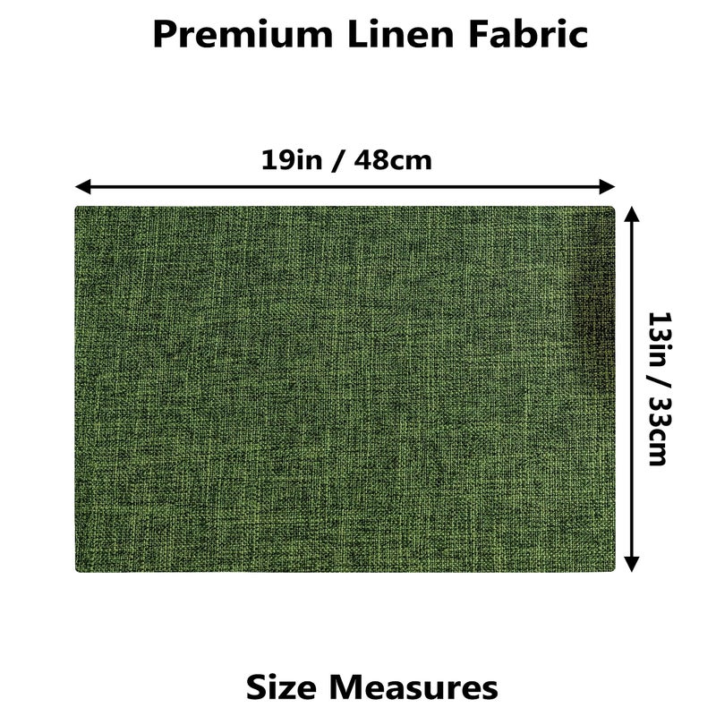 Demetex Green Placemats Set of 6 Vintage Cloth Textured Place Mats Stain Resistant for Holiday Barbecue and Dinning Table, Green - Image 2