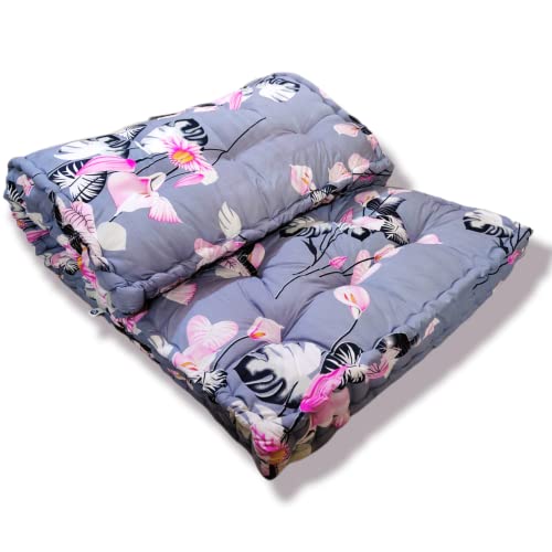 Deevine Craft Soft Thick 5-Inch Cotton Quilt Box Mattress - Medium Firm Single Bed Mattress (72X30X5 Inches) in Elegant Grey Floral Design - Image 1