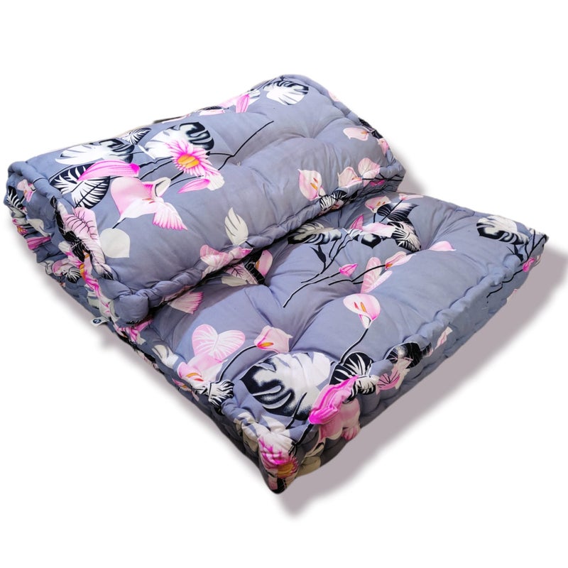 Deevine Craft Soft Thick 5-Inch Cotton Quilt Box Mattress - Medium Firm Single Bed Mattress (72X30X5 Inches) in Elegant Grey Floral Design - Image 4