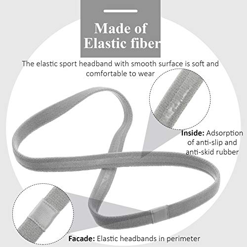 Bememo 4 Pieces Thick Non-Slip Elastic Sport Headbands Hair Headbands for Women and Men (Gray) - Image 3