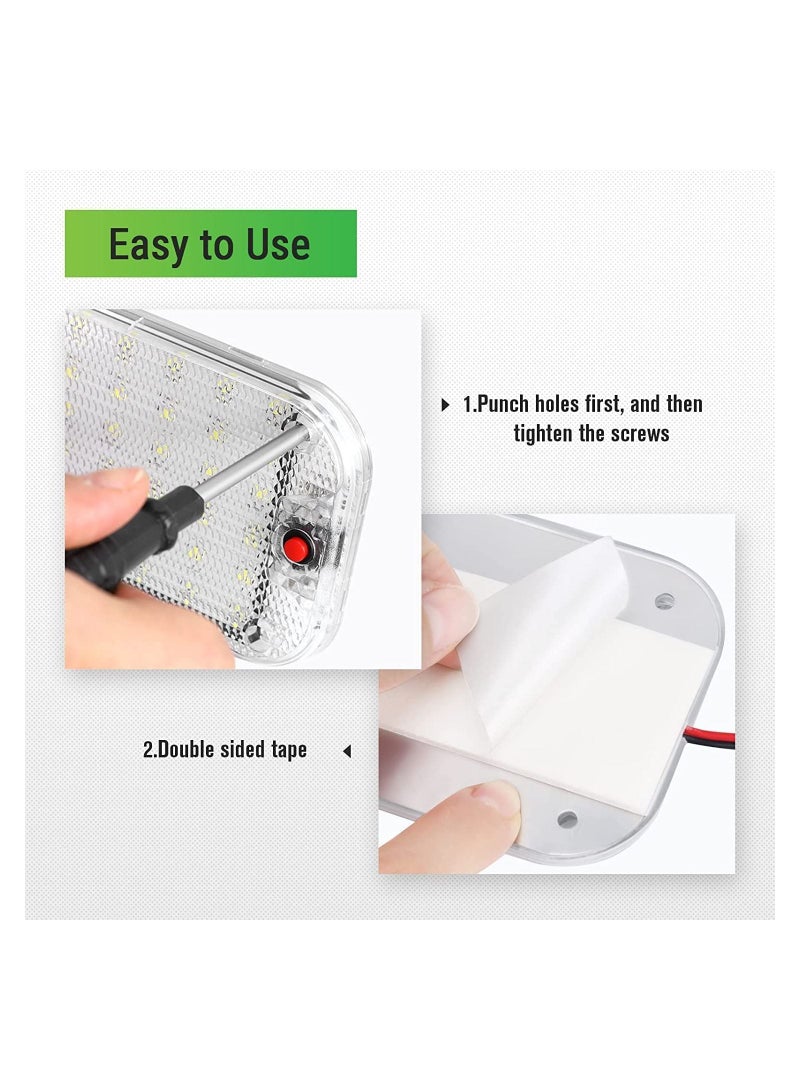 LED Interior Light, 2PCS 10W 48 LED Universal Bright Interior Light with ON/OFF Switch, for 12V-85V Car Van Truck Lorry Camper Boat Caravan Motorhome Dome Ceiling Light, Ultra-thin Bright Crystal - Image 5