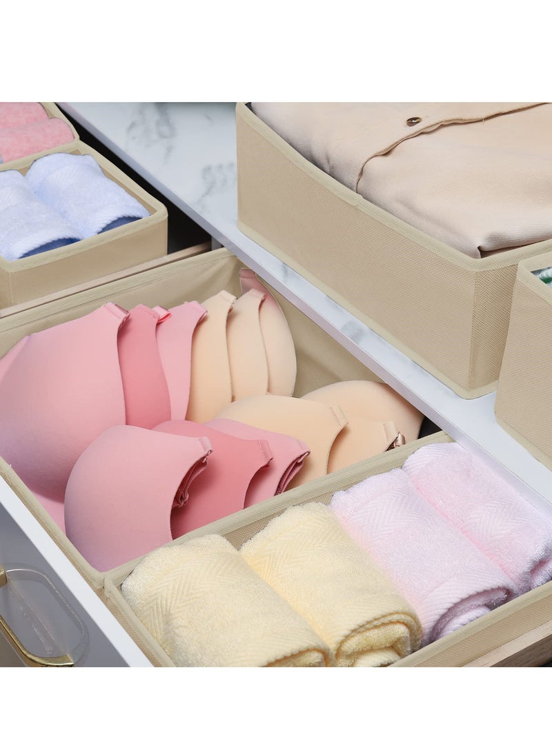 6-Pack Foldable Beige Fabric Drawer Organizers for Underwear, Socks, and Shirts, Perfect Closet Storage Solution - Image 3