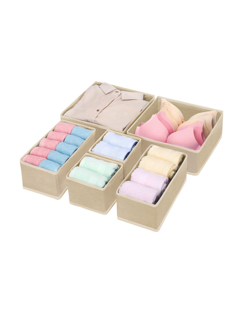 6-Pack Foldable Beige Fabric Drawer Organizers for Underwear, Socks, and Shirts, Perfect Closet Storage Solution - Image 1