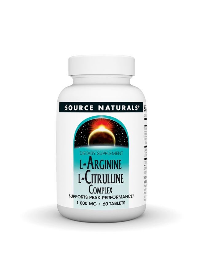 Source Naturals L-Arginine L-Citrulline Complex 1000mg Essential Amino Acid Supplement - 60 Tablets - Image 1