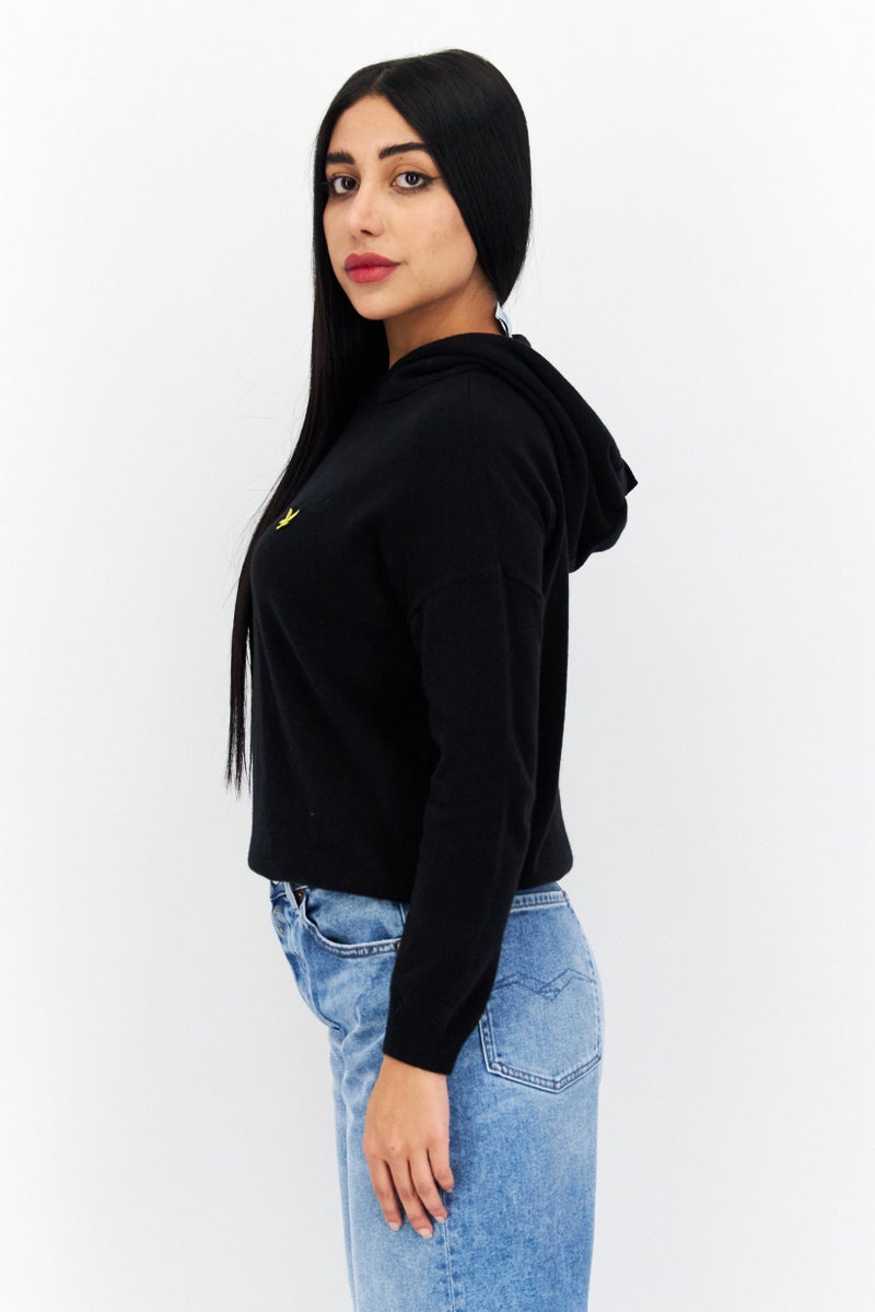 Lyle & Scott Women Long Sleeve Embroidered Logo Hoodie, Black  - Image 3