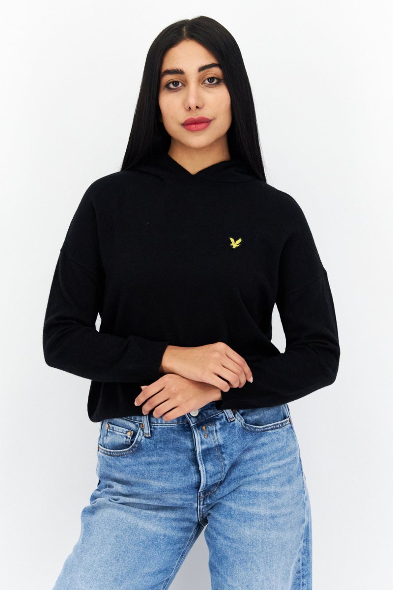 Lyle & Scott Women Long Sleeve Embroidered Logo Hoodie, Black  - Image 1
