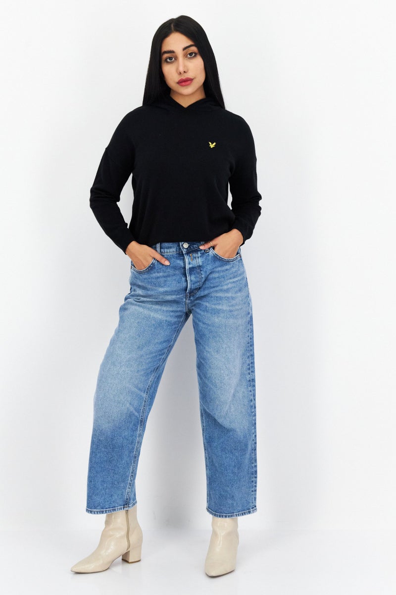 Lyle & Scott Women Long Sleeve Embroidered Logo Hoodie, Black - Image 2