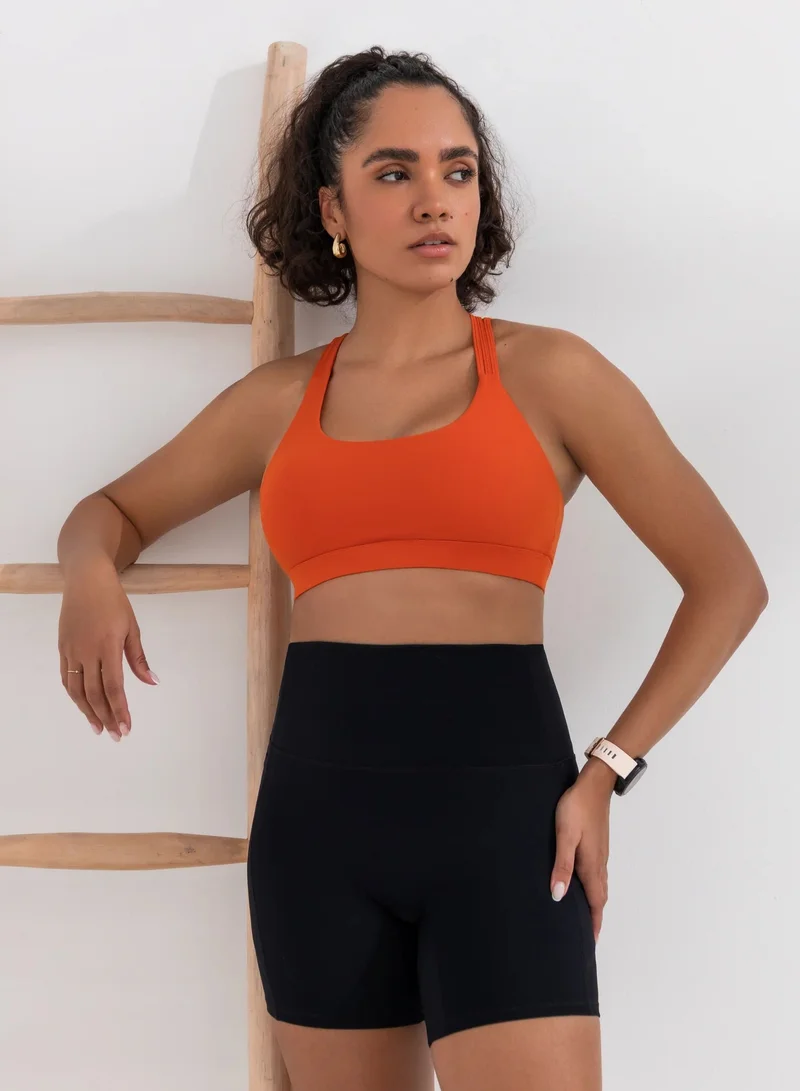Mohuki Orange Active Triple Line Crossback Bra for Women | Best Price UAE
