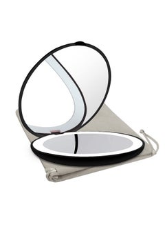 Travel Mirror With Led Lighted1X/10X Magnification Compact Mirror With Light 2Sided Illuminated Folding Round Mirror Handheld Pocket Makeup Mirror (Black)