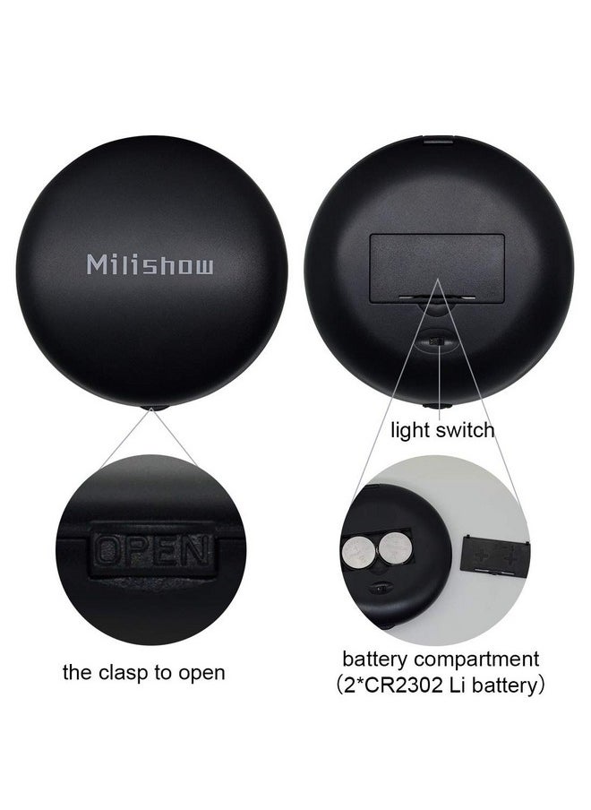 Milishow Travel Mirror With Led Lighted1X/10X Magnification Compact Mirror With Light 2Sided Illuminated Folding Round Mirror Handheld Pocket Makeup Mirror (Black)  - Image 3